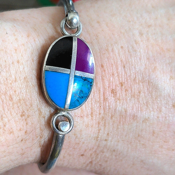 Taxco Jewelry - Taxco Vintage Turquoise, Sugilite, Calcedony and Onyx Bracelet